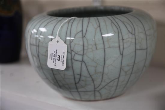 A Chinese crackle glaze alms bowl, Qing dynasty, 16.5cm high, 26.5cm diameter